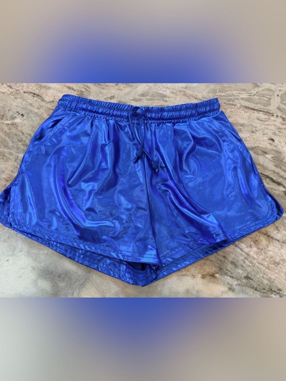 Metallic Blue Running Shorts Small Holographic Athletic Dolphin Hem Festival